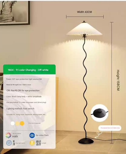 Vintage pleated fabric standing floor lamp Floor lamp with tri-color light 5 watts white lampshade 110V-120V For US CA