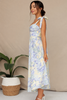 Floral midi sundress with tie straps and v neckline