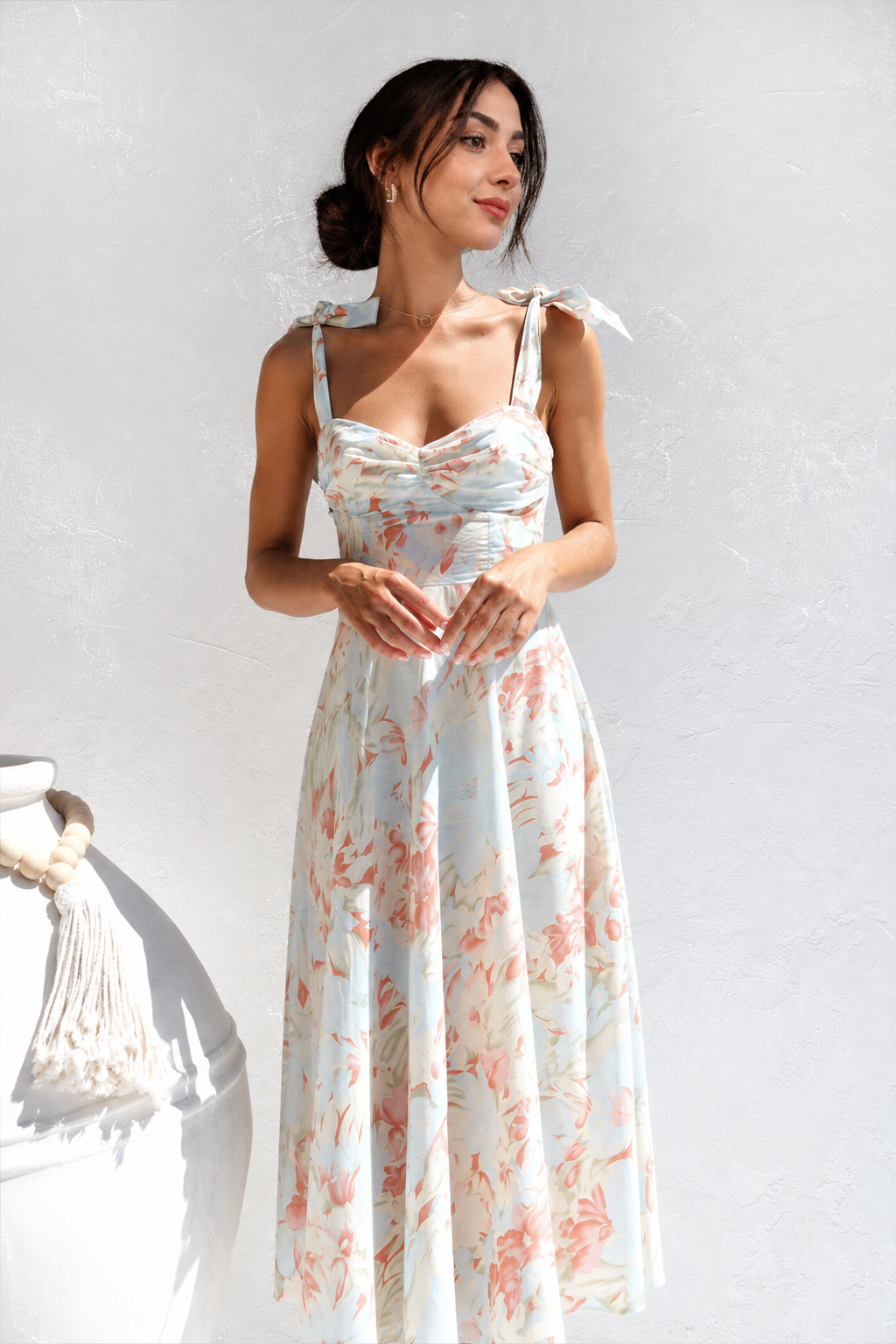 Floral Midi Sundress With Tie Straps