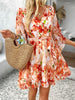 Orange Wrap Dress Floral Mini Ruffle Hem