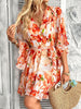 Orange Wrap Dress Floral Mini Ruffle Hem
