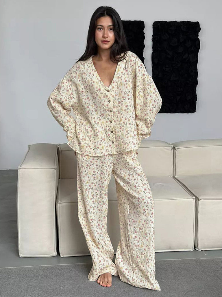 Floral cotton lounge pajama set women