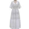 White Lace Maxi Dress with V Neck and Sheer Sleeves