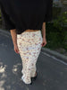 Cream Floral Satin Midi Skirt with High Waist