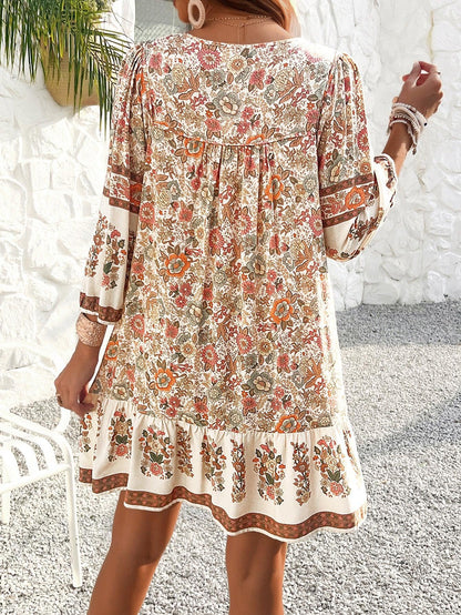 Floral Boho Mini Cute Short Flowy Dress With Tassels