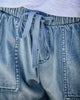 High Rise Light Blue Frayed Denim Shorts with Drawstring