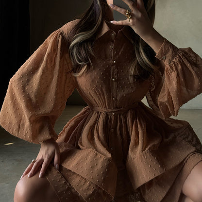 French chiffon tie waist mini dress