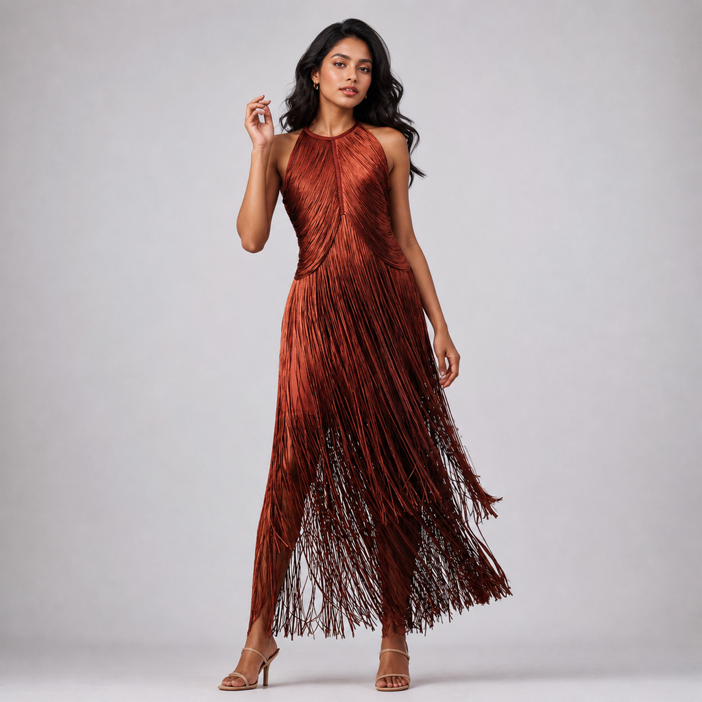 Fringe halter tassel party dress 1 S