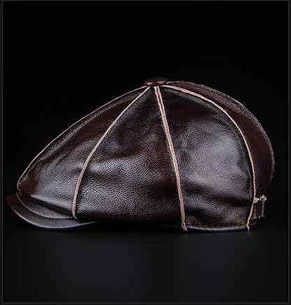 Leather Gatsby cap with brass closure 3 L