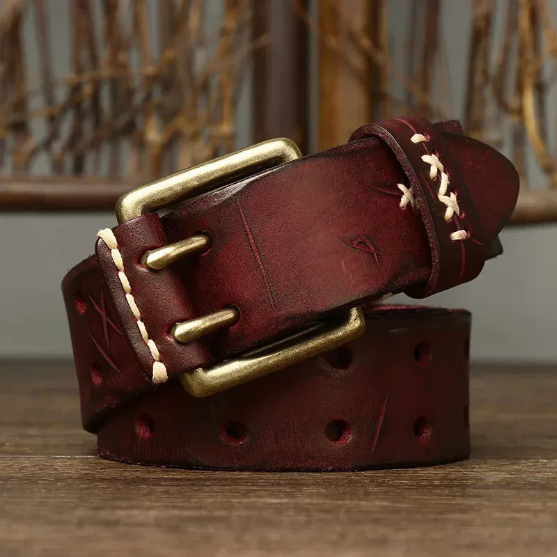 Men's Full Grain Leather Double Prong Belt