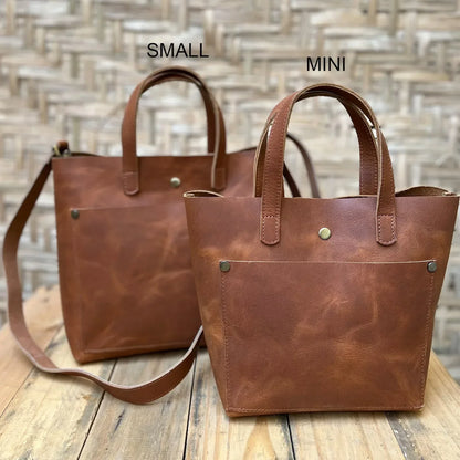 Minimalist leather tote bag for women work handbag