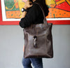 Leather Tote Bag With Outside Pockets for Women