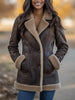 Fur Lined Leather Jacket for Women in Brown With Shearling Trim