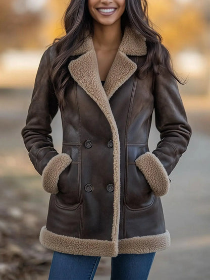 Fur Lined Leather Jacket for Women in Brown With Shearling Trim