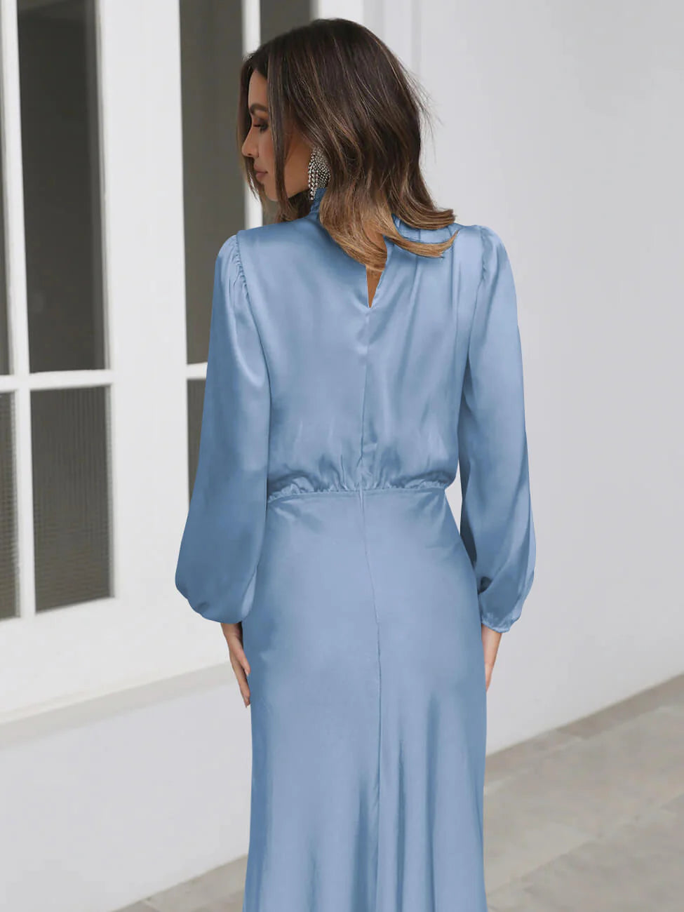 High Neck Long Sleeve Bridal Maxi Dress