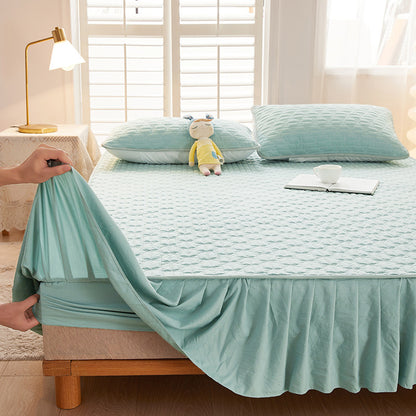 Quilted Fitted Sheet with Bed Skirt Mattress Cover