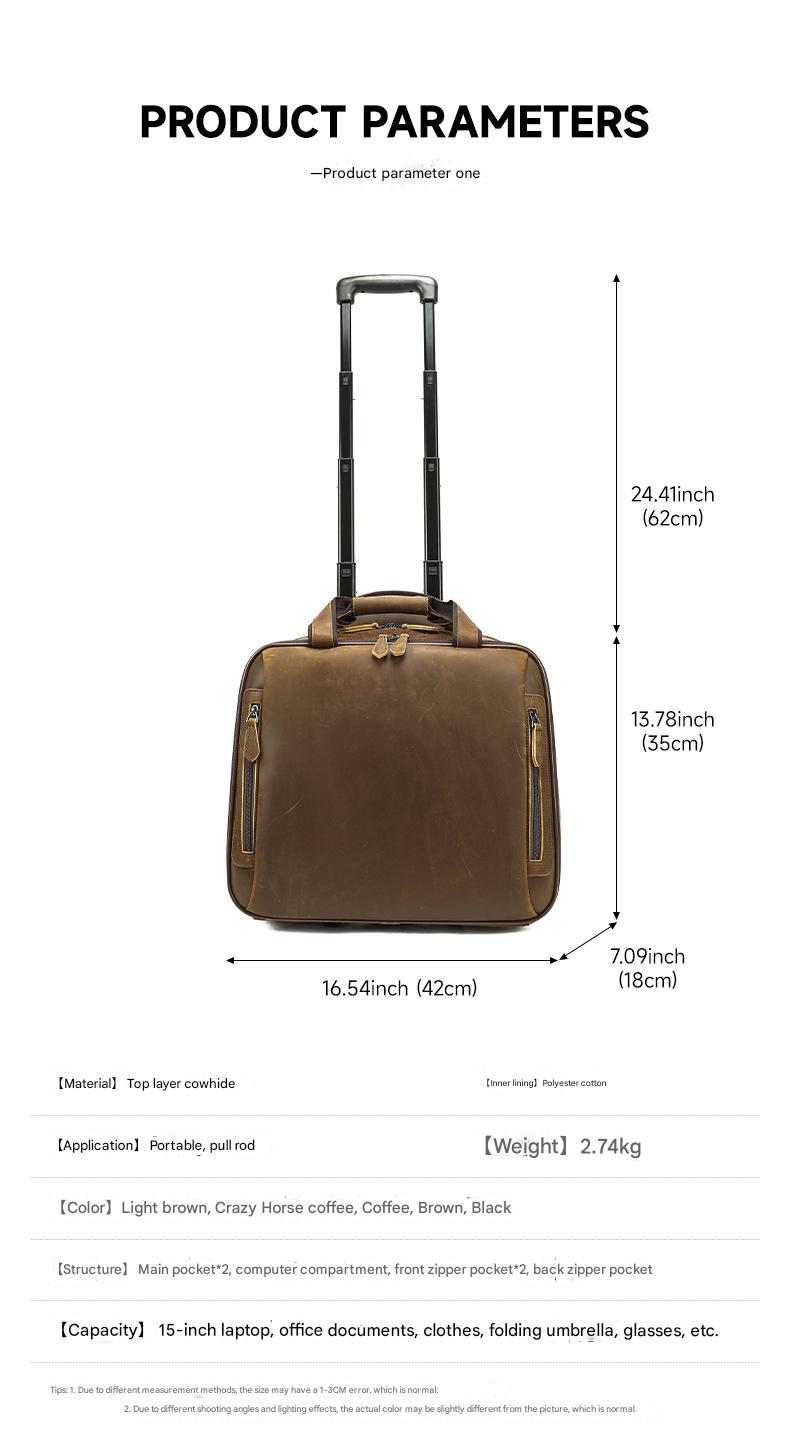 Real Leather Trolley Suitcase Carry-On with Wheels