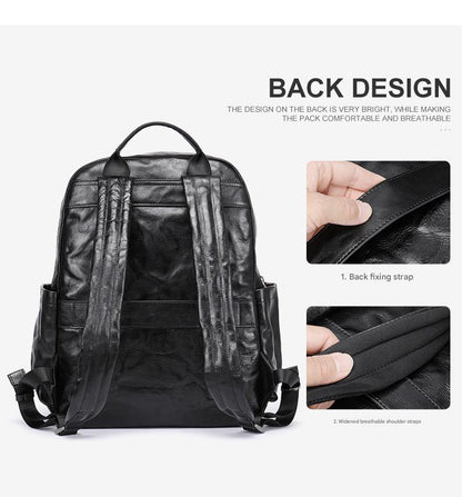 Genuine Black Leather Men’s Backpack with Trolley Sleeve