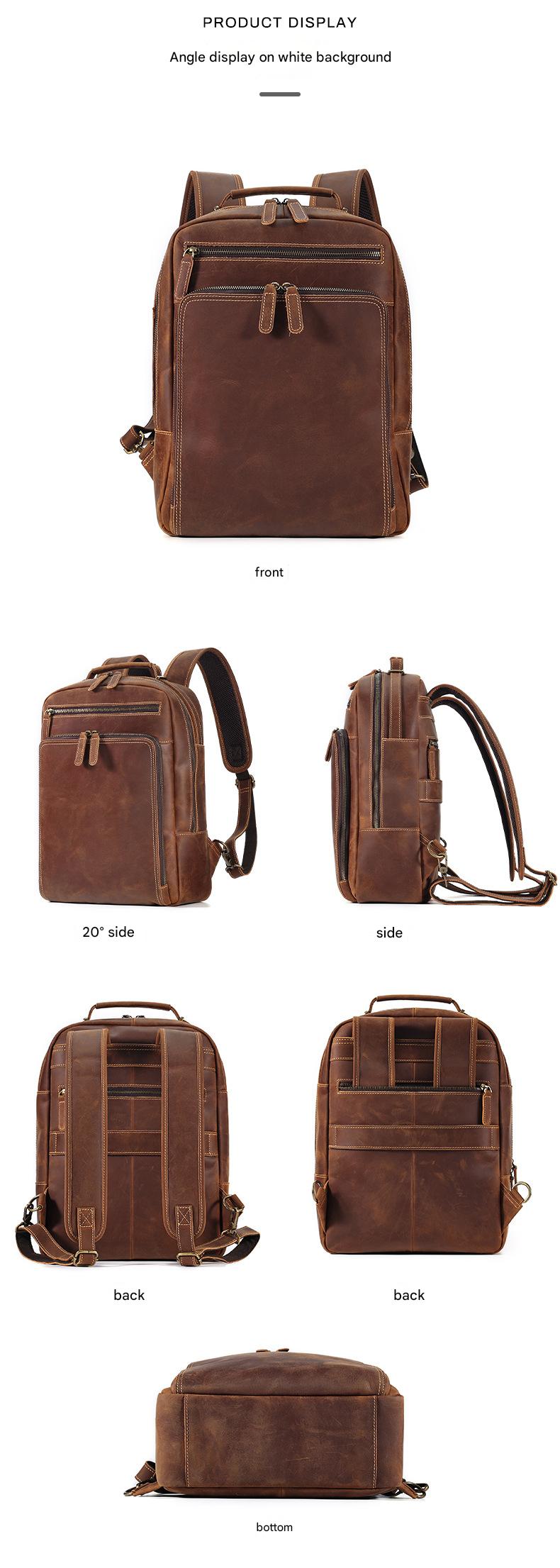 Men’s Leather Backpack with Trolley Sleeve 15.6-Inch Laptop