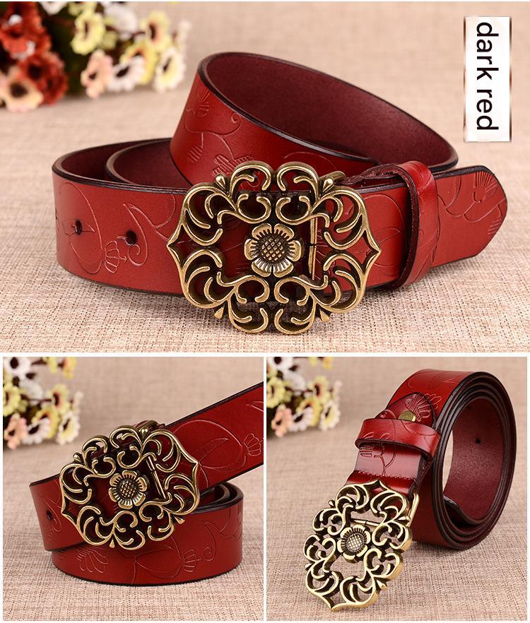 women’s genuine leather carved floral belt