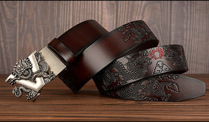 Men Dragon Leather Belt with Automatic Buckle