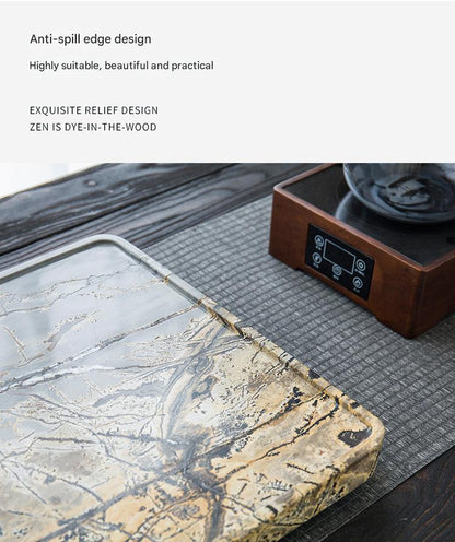 Black Grey Gold Stone Tea Tray for Gongfu Brewing