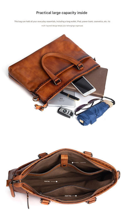 Men Genuine Leather Business Travel Laptop Bag