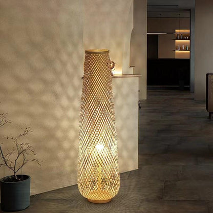 Modern bamboo weaving column floor lamp