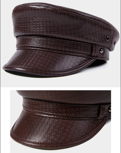 Genuine leather men's captain's cap