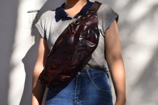 Genuine Leather Crossbody Bag Large Wrinkled Cowhide Sling for Travel