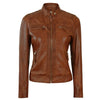 Brown Leather Jacket for Women Slim Fit Biker Style