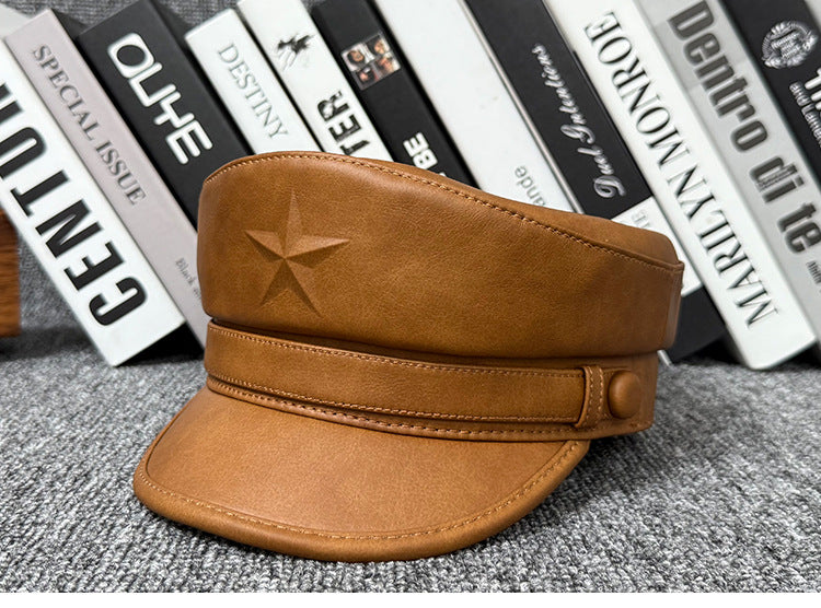 Men genuine leather captain's cap