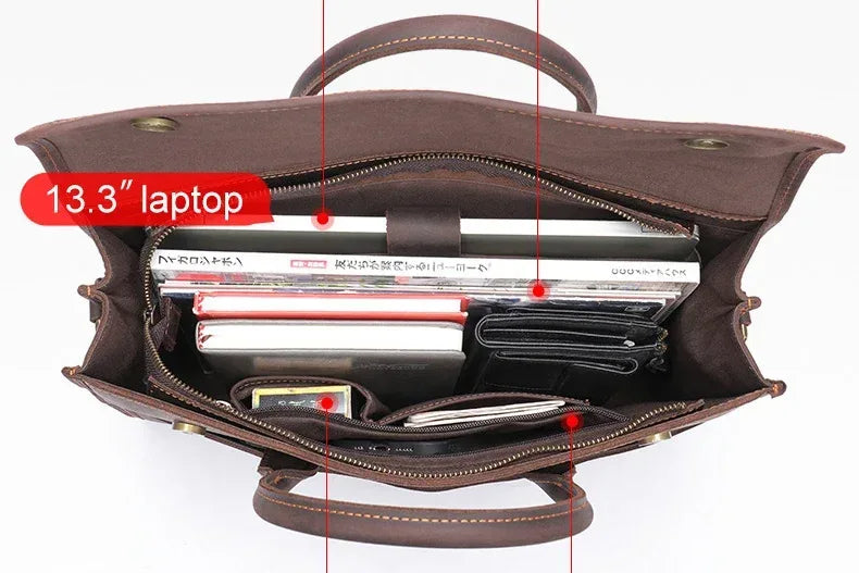 Men’s Leather Briefcase Slim 13.3 Inch Laptop Business Bag