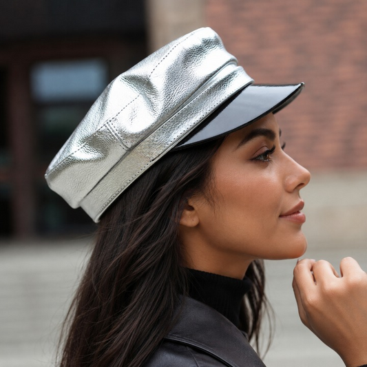 Genuine leather women's captain's cap