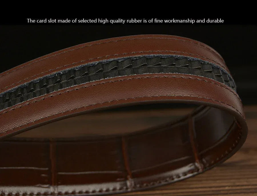 Men’s Croc Embossed Leather Belt with Wolf Buckle