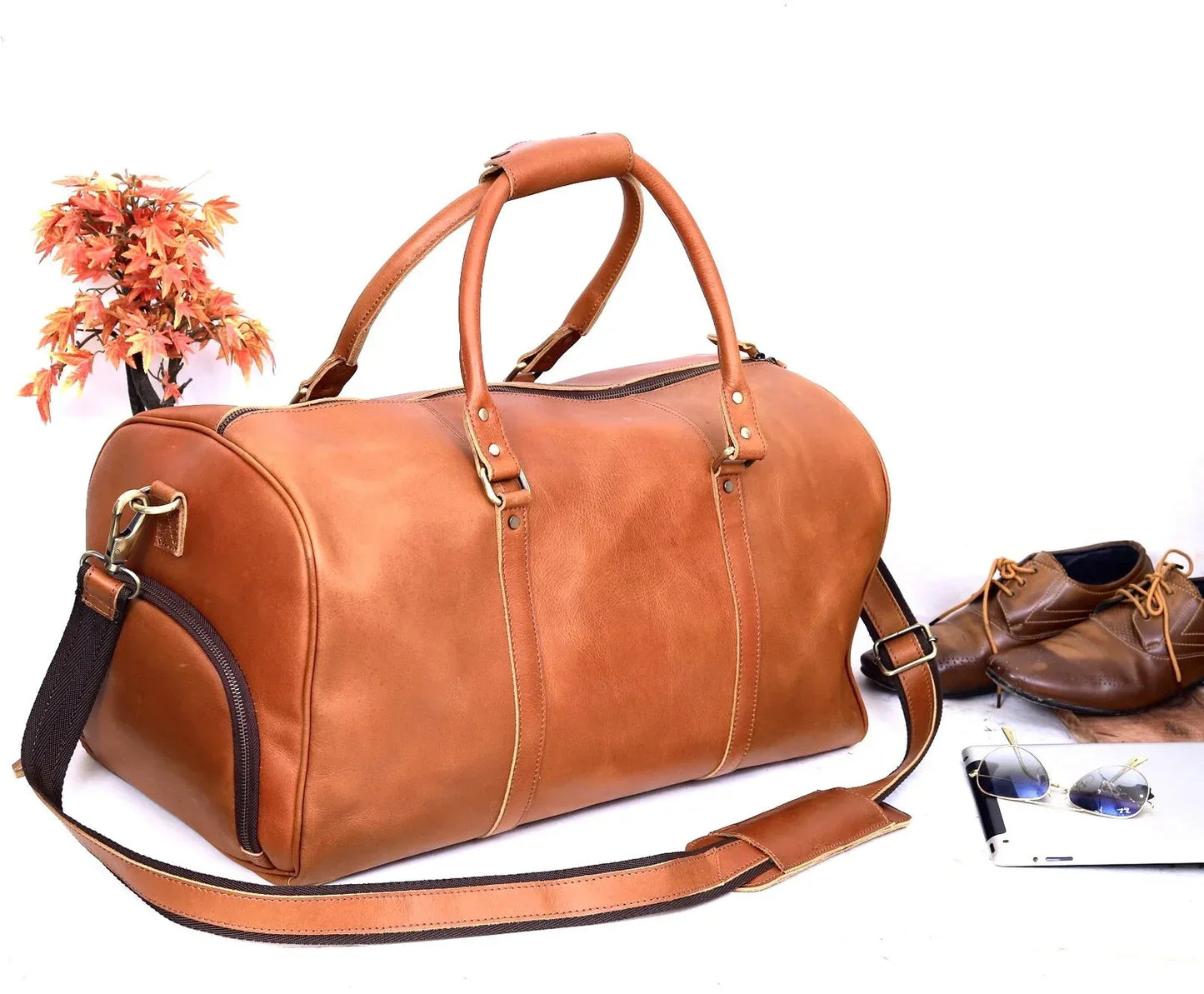 Leather Duffle Bag Large Genuine Cowhide Travel Holdall Style 2
