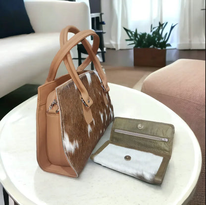 Women’s Hair On Cowhide Handbag with Matching Clutch