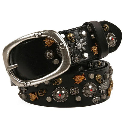 Studded Leather Belt with Skull and Bee Rivets 3 110