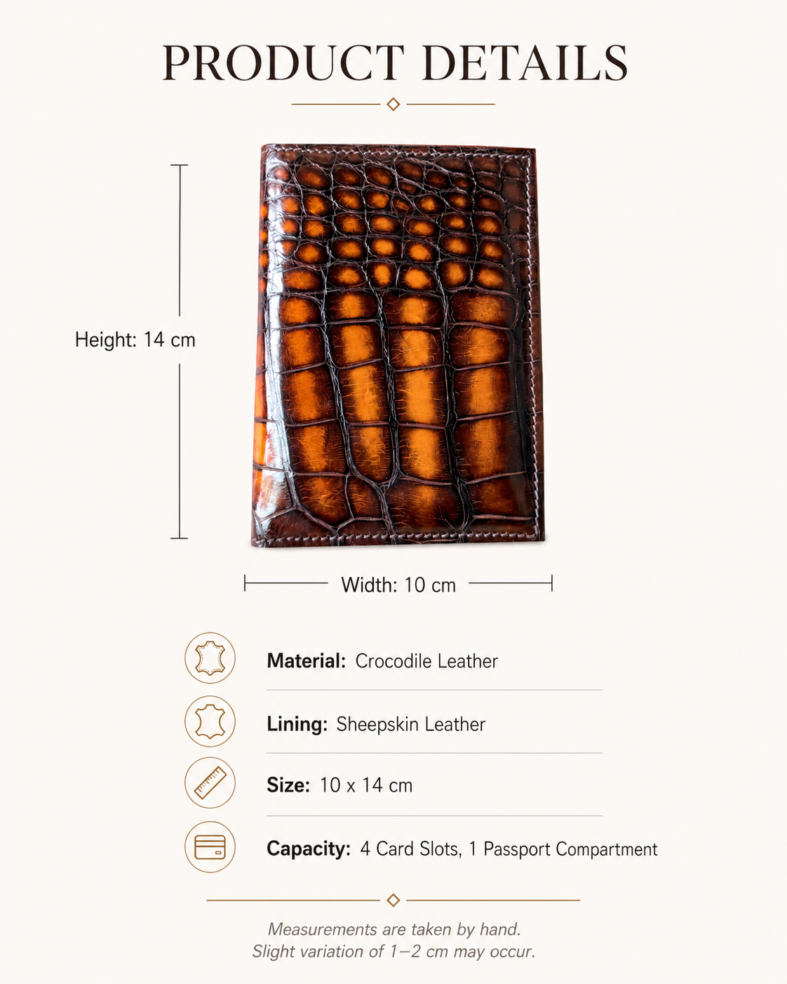Genuine Crocodile Leather Passport Holder for Men