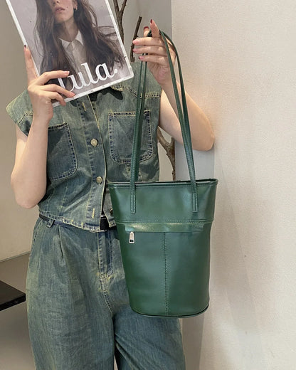 Women’s Leather Shoulder Bucket Purse