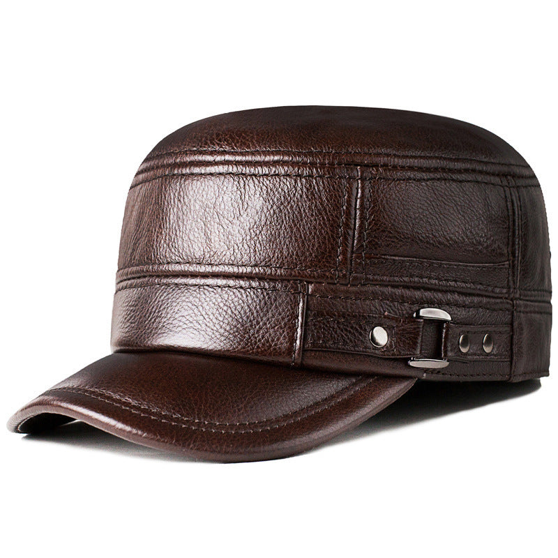 Genuine leather cap for men's with big brim 2 M