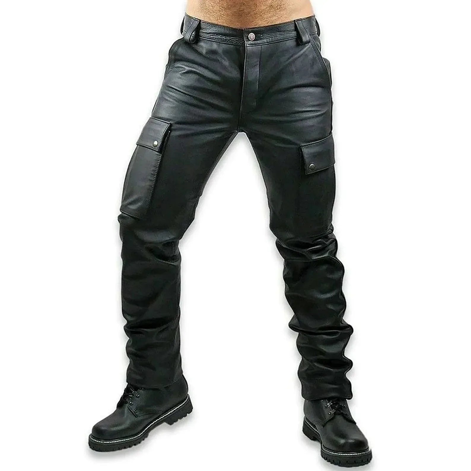 Genuine Leather Cargo Pants Mens Multi Pocket Fit