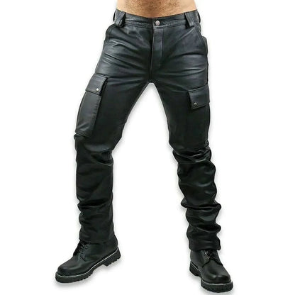 Genuine Leather Cargo Pants Mens Multi Pocket Fit