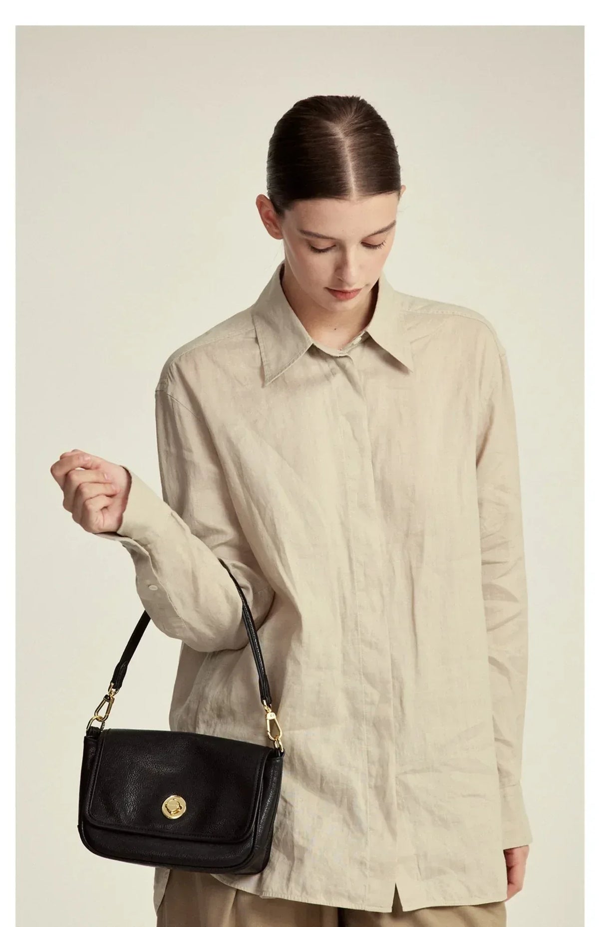 Small Genuine Leather Shoulder Bag with Flap Closure