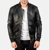 Black Leather Biker Jacket for Men Slim Fit
