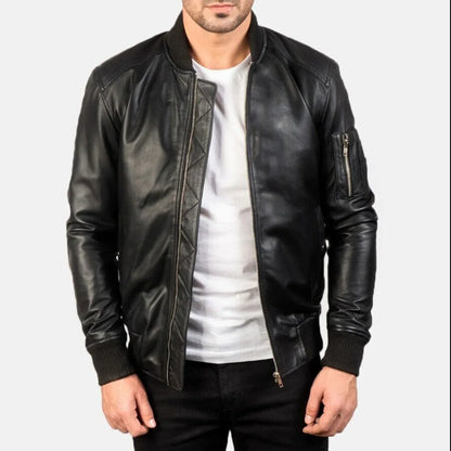 Black Leather Biker Jacket for Men Slim Fit