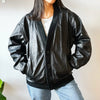 Oversized Leather Jacket Womens Black Bomber Retro Style