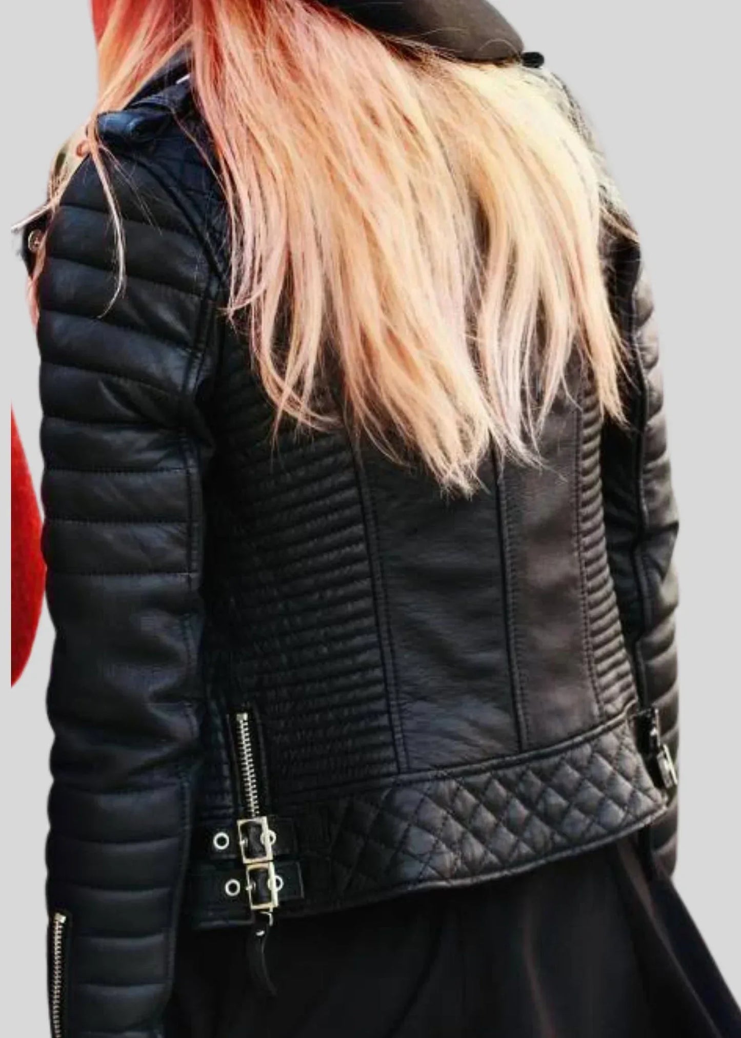 Black Leather Jacket Womens Quilted Biker Slim Fit Style