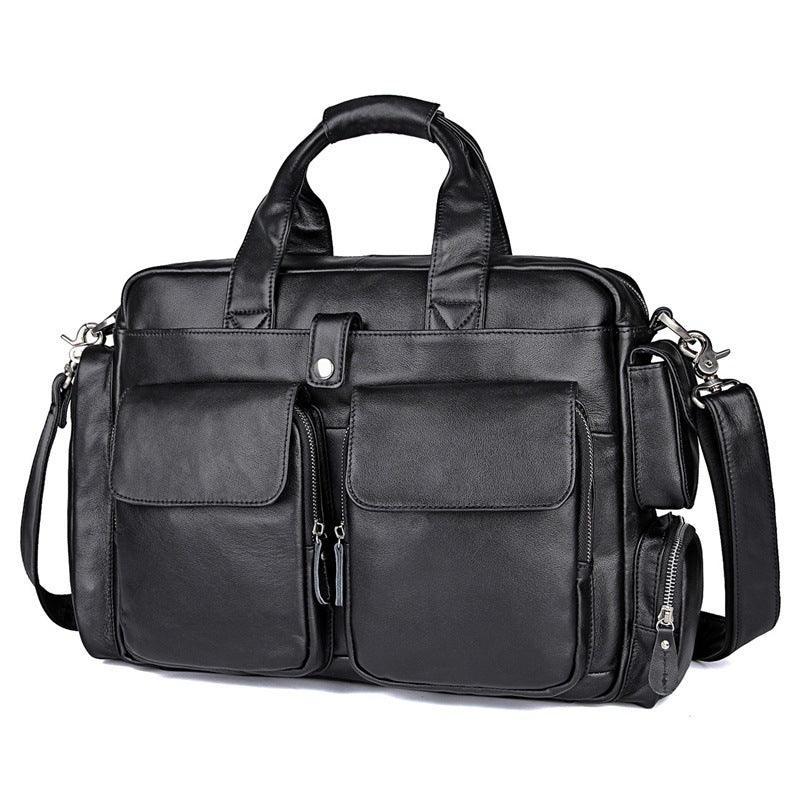 Genuine Leather Office Briefcase Laptop Bag with Trolley Sleeve for Men