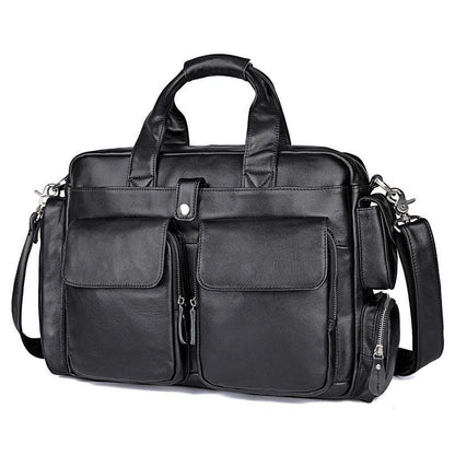 Genuine Leather Office Briefcase Laptop Bag with Trolley Sleeve for Men